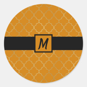 Sticker Rond Turmeric Jaune Or Quatrefoil Partie Monogramme