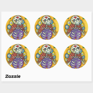 STICKER ROND TURQUIE BONES COLORÉS FOLK MERCI OISEAU OISEAU