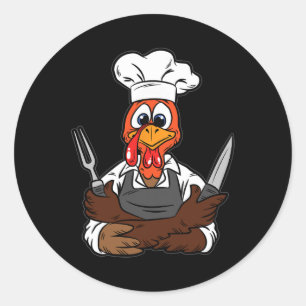 Sticker Rond Turquie Chef Thanksgiving Day Drôle Cuisine culina
