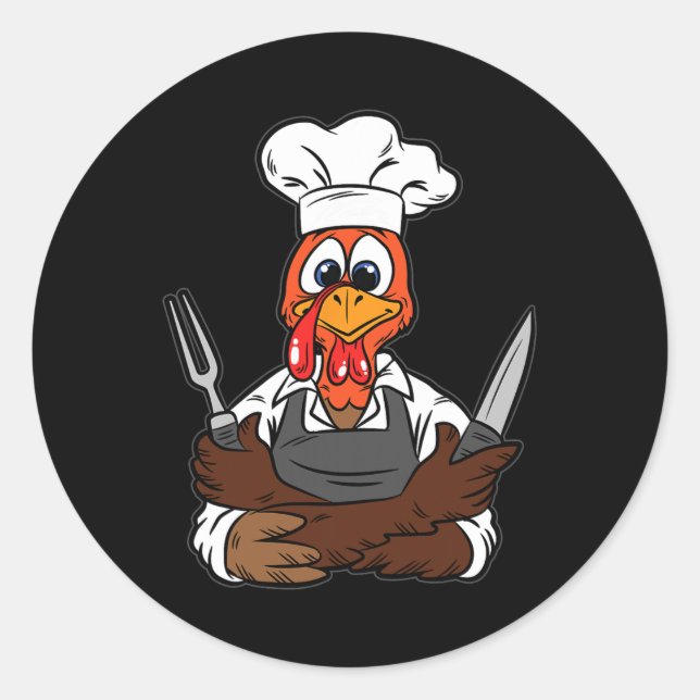 Sticker Rond Turquie Chef Thanksgiving Day Drôle Cuisine culina (Devant)