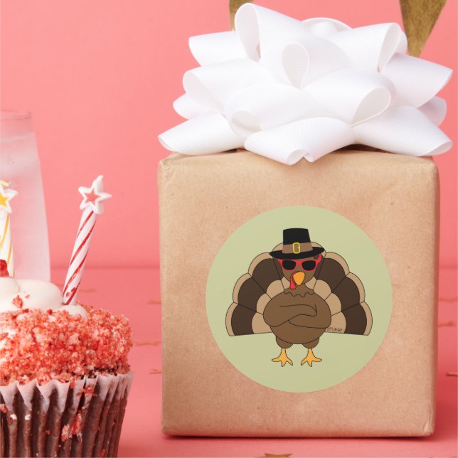 Sticker Rond Turquie cool avec lunettes de soleil Bon thanksgiv (Fête)