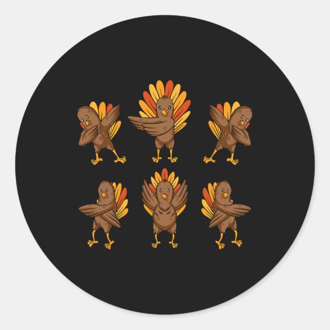 Sticker Rond Turquie Dabing Danser Thanksgiving Day Fun Fall A (Devant)