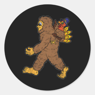 Sticker Rond Turquie équitation Bigfoot Thanksgiving Day Funny 
