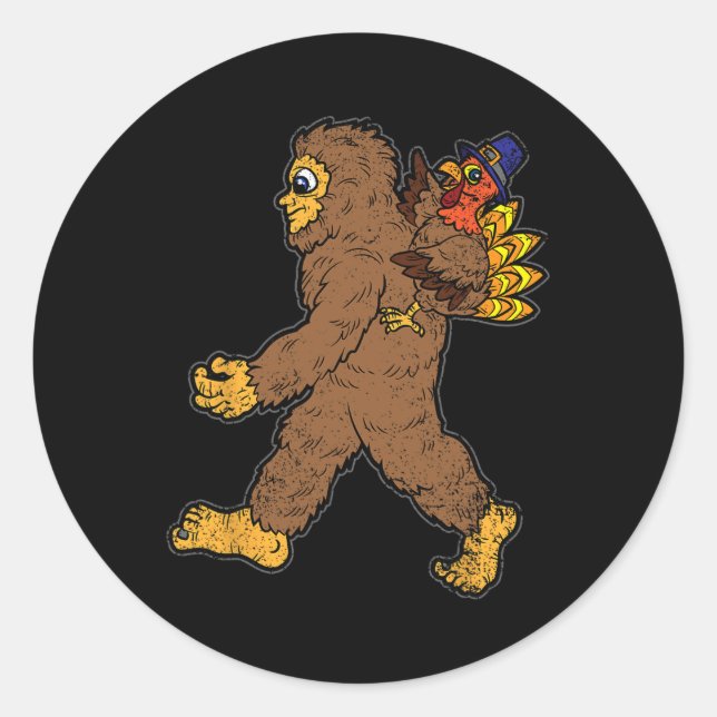 Sticker Rond Turquie équitation Bigfoot Thanksgiving Day Funny  (Devant)