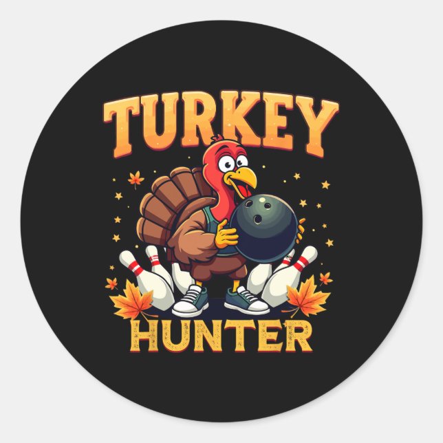 Sticker Rond Turquie Hunling Bowling Thanksgiving Funny Bowler (Devant)