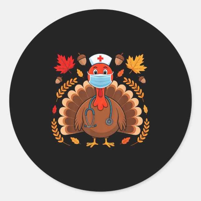 Sticker Rond Turquie Infirmière Thanksgiving Scrub Tops Femmes  (Devant)
