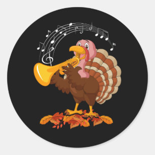 Sticker Rond Turquie Jouer Trompette Thanksgiving Trumpet Lover
