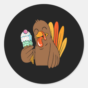 Sticker Rond Turquie Manger Crème de glace Thanksgiving Day Fun