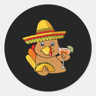 Sticker Rond Turquie Manger Taco Thanksgiving Day Mexicain F