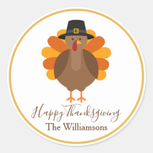 Sticker Rond Turquie mignonne   Thanksgiving
