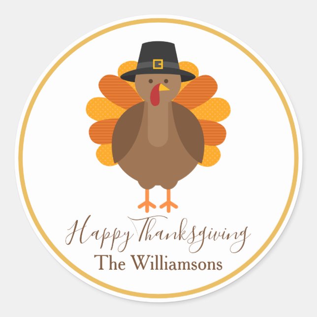 Sticker Rond Turquie mignonne | Thanksgiving (Devant)