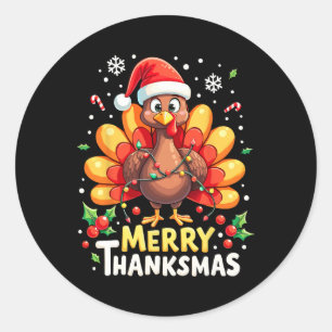Sticker Rond Turquie Père Noël Joyeux Joyeux Thanksmas Thanksgi