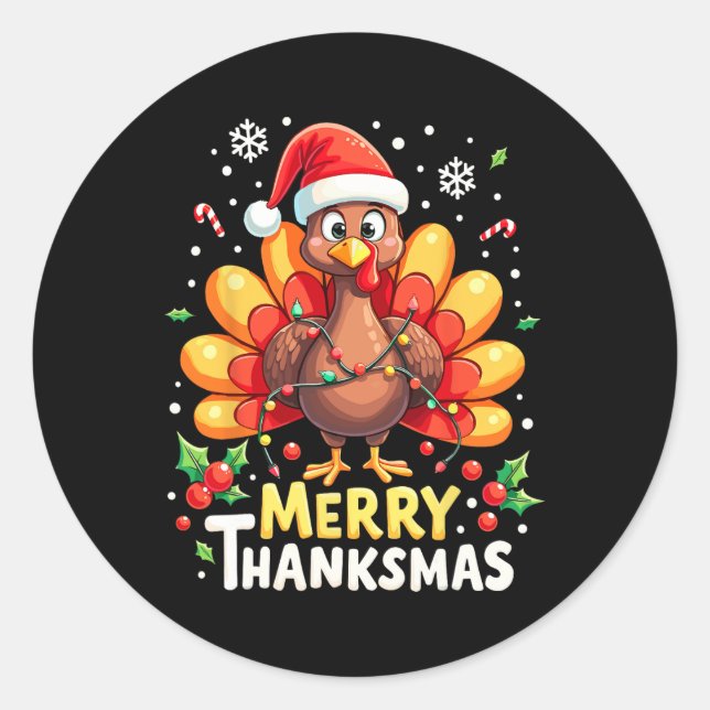Sticker Rond Turquie Père Noël Joyeux Joyeux Thanksmas Thanksgi (Devant)