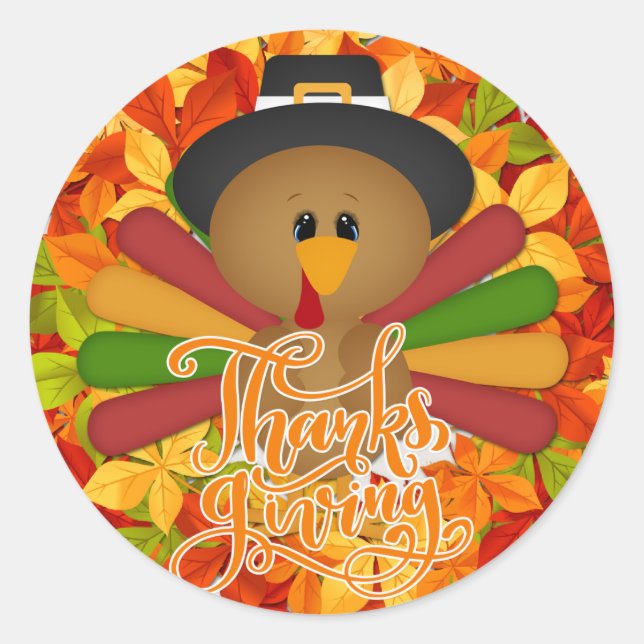 Sticker Rond Turquie Thanksgiving colorée (Devant)