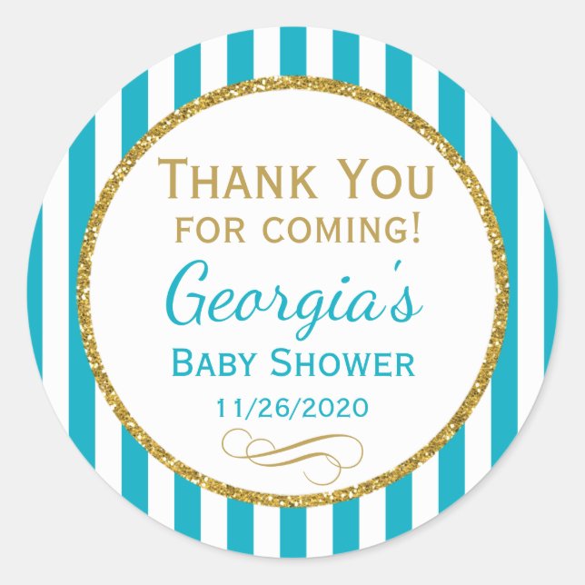 Sticker Rond Turquoise Aqua Baby shower Merci Favoriser Tags (Devant)