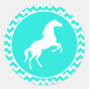 Sticker Rond Turquoise, Aqua Color Chevron; Equestre