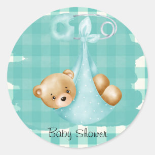 Sticker Rond Turquoise Aqua Teddy Bear Diaper En vichy Baby sho