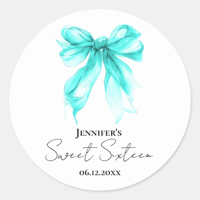 Sticker Rond Turquoise Arc Coquette Script Sweet 16 Fête  (Devant)