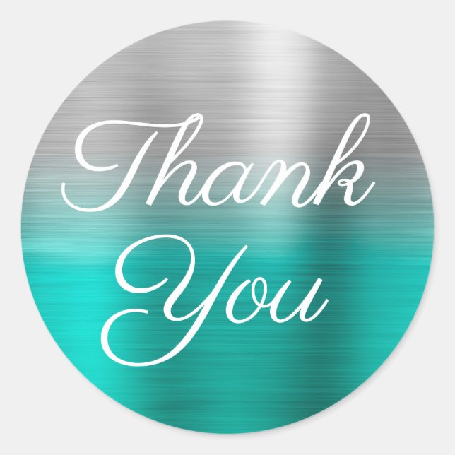 Sticker Rond Turquoise Argent Ombré Merci Feuille (Devant)