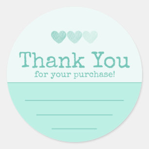 Sticker Rond Turquoise Avec Merci Coeur Pour Votre Achat
