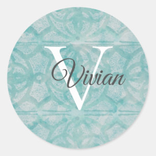 Sticker Rond Turquoise Avec Nom De Monogramme Blanc