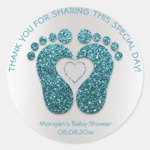 Sticker Rond Turquoise Baby shower de pieds coeur Favoriser Mer