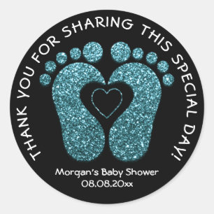 Sticker Rond Turquoise Baby shower de pieds coeur Favoriser Mer
