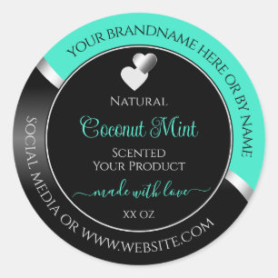 Sticker Rond Turquoise Black Wavy Silver Coeurs mignons Étiquet