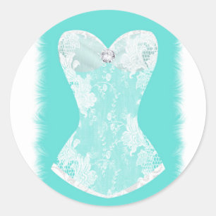 Sticker Rond Turquoise & Blanc Glam Lingerie Cadeau de Fête de