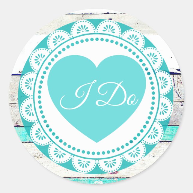 Sticker Rond Turquoise Blanc Lacey I Do WeddingStickers (Devant)