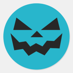 Sticker Rond Turquoise bleu et noir Jack-o-lanterne face citrou