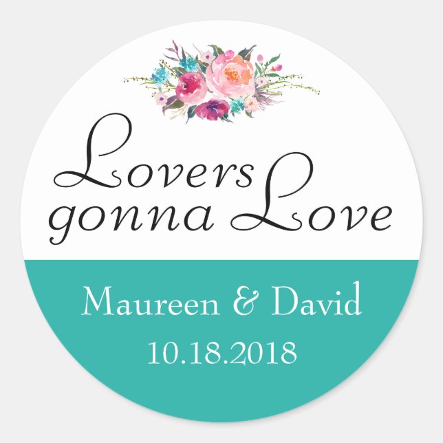 Sticker Rond Turquoise bleu Floral Mariage (Devant)