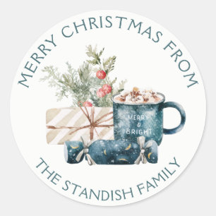 Sticker Rond Turquoise Bleu Joyeux Noël Chocolat chaud Nourritu