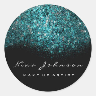 Sticker Rond Turquoise Bleu Noir Blanc Maquillage Artiste Beaut