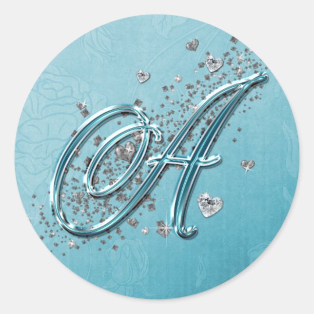 Sticker Rond Turquoise Bleu Parties scintillant Argent Script T (Devant)