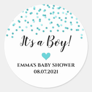 Sticker Rond Turquoise Blue Confetti Coeur C'est un Baby shower