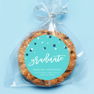 Sticker Rond Turquoise Blue Confetti Graduate Graduate