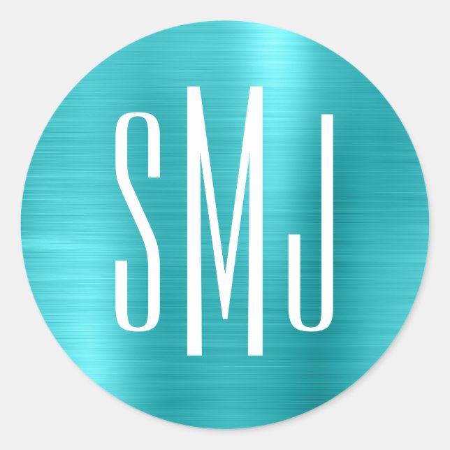Sticker Rond Turquoise Blue Foil trois lettres Monogramme (Devant)