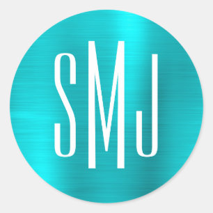 Sticker Rond Turquoise Blue Foil trois lettres Monogramme