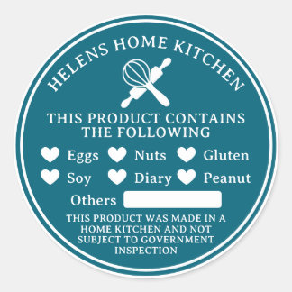 Sticker Rond Turquoise Blue Food Allergy Alert Boulangerie Stic