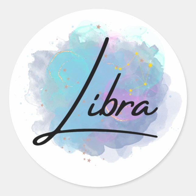 Sticker Rond Turquoise Blue Galaxy Libra Zodiac Constellation (Devant)