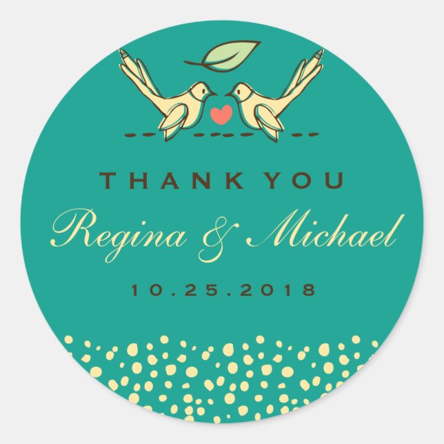 Sticker Rond Turquoise Blue Inséparables Doodle Wedding Favor S (Devant)