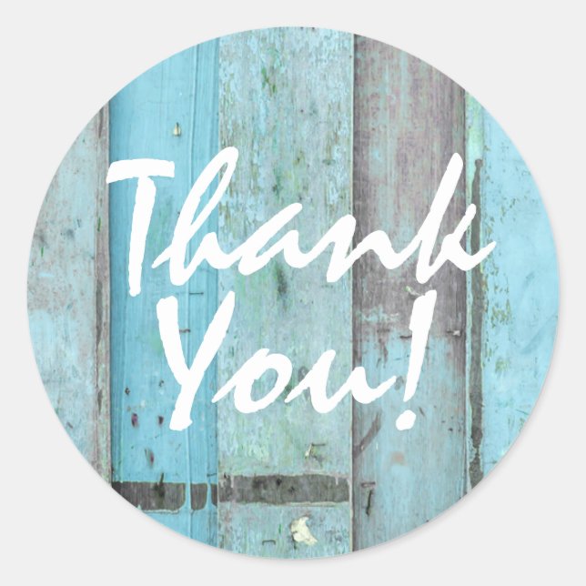 Sticker Rond Turquoise Bois Rustique Bohème Chic Merci (Devant)