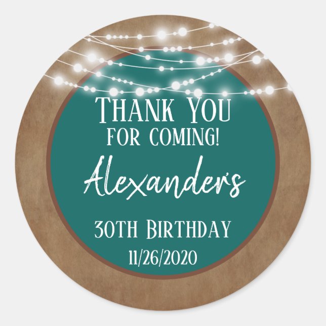 Sticker Rond Turquoise Brown Lights Merci Anniversaire Favorise (Devant)