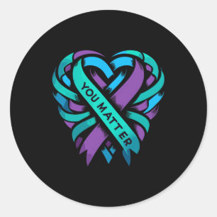 Sticker Rond Turquoise Coeur pourpre Vous Prévention du suicide