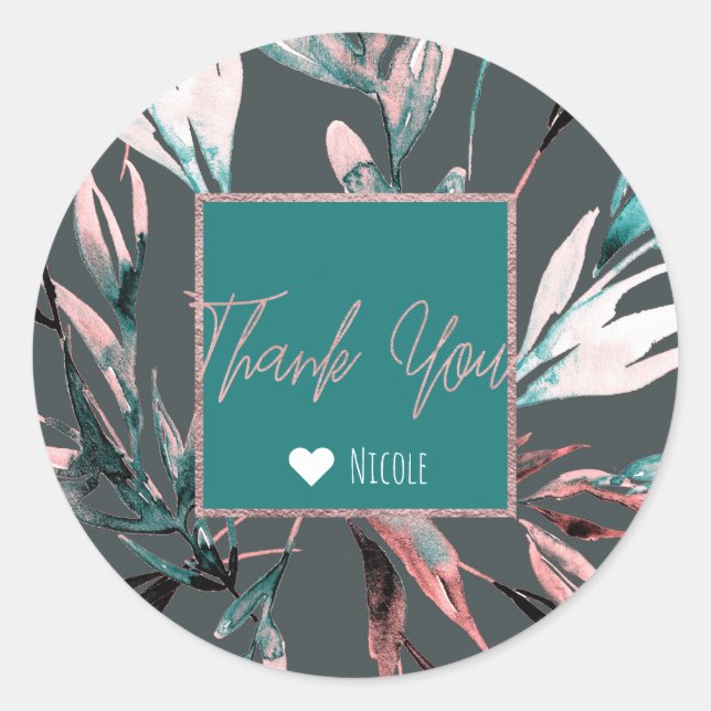 Sticker Rond Turquoise Coral gris aquarelle Mariage de glam bot (Devant)