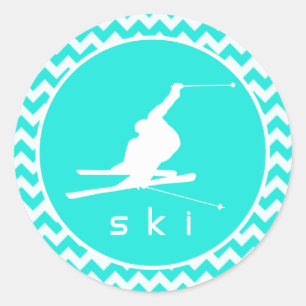 Sticker Rond Turquoise, couleur Chevron d'Aqua ; Ski de neige