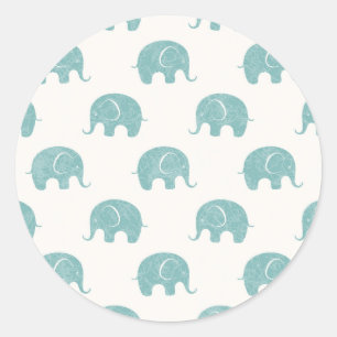 Sticker Rond Turquoise Cute Elephant Motif