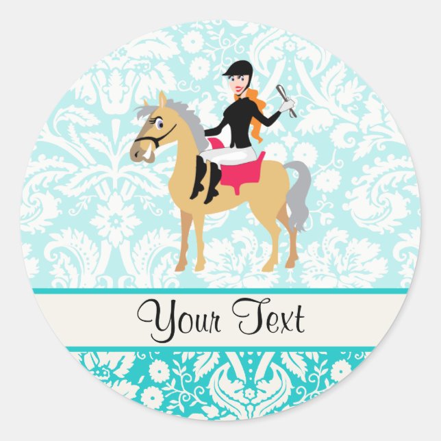Sticker Rond Turquoise Damask Equestrian (Devant)