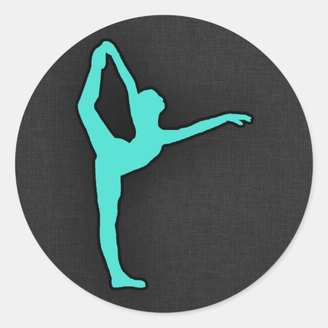 Sticker Rond Turquoise ; Danseur de Ballet Vert Bleu (Devant)